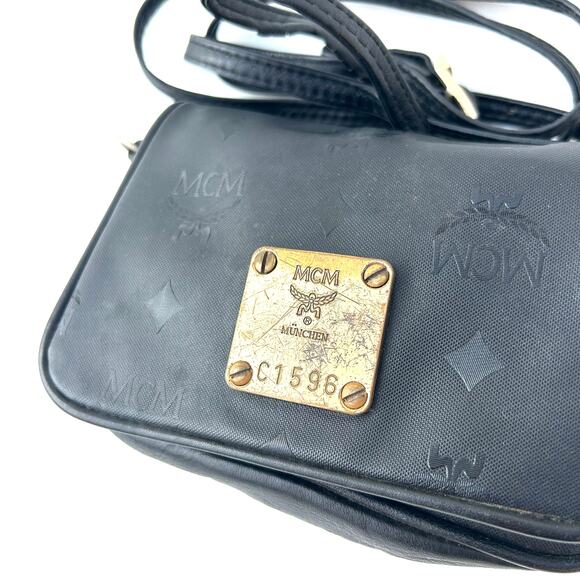 MCM Mini Visetos Crossbody Bag Micro Monogram Purse Black Coated Canvas Small - Picture 4 of 14